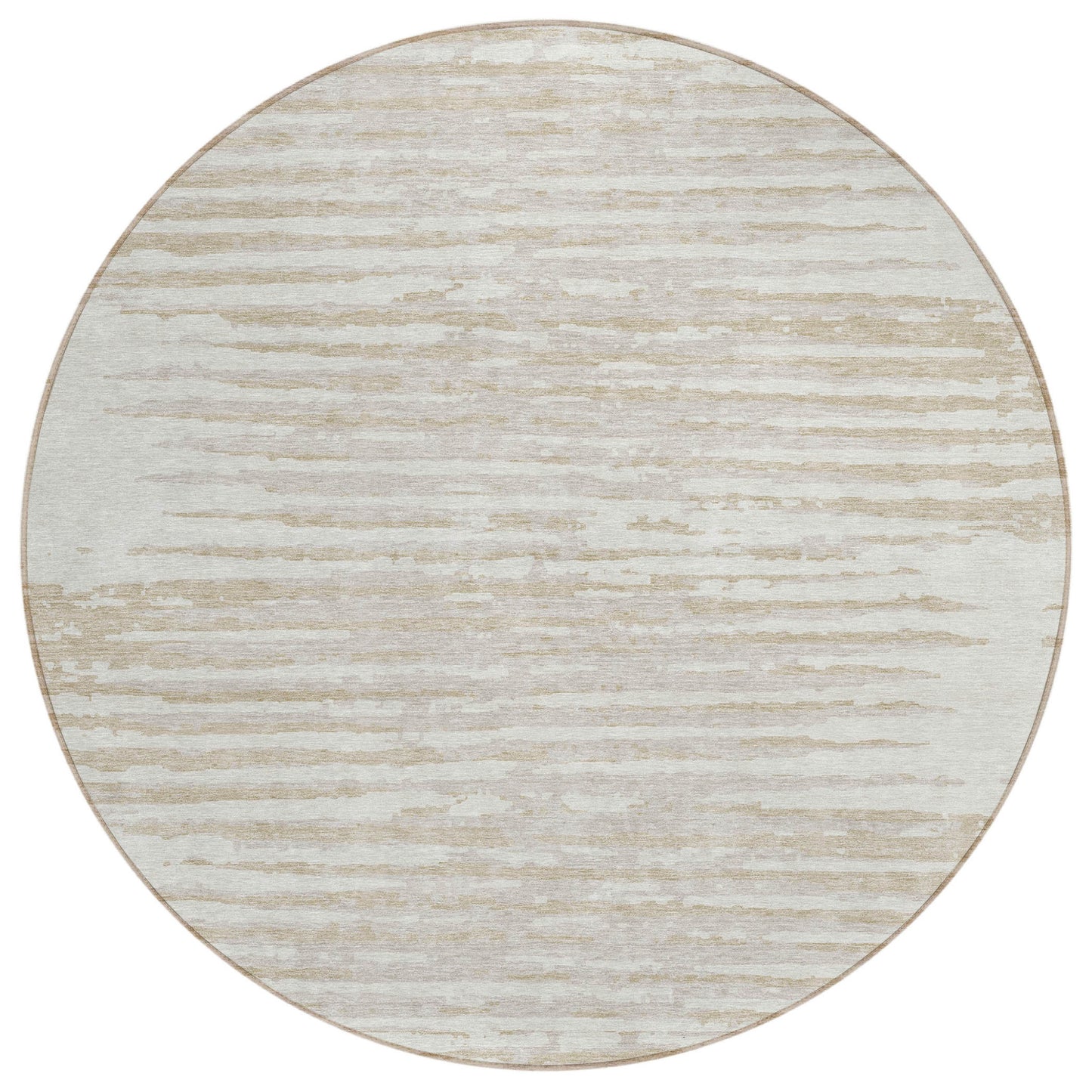 Tabselect Home Line 8' Ivory And Beige Round Striped Washable Indoor Outdoor Area Rug