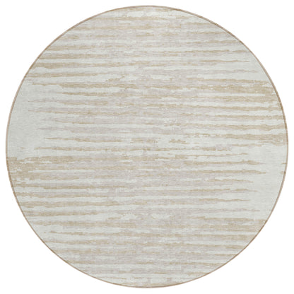 Tabselect Home Line 8' Ivory And Beige Round Striped Washable Indoor Outdoor Area Rug