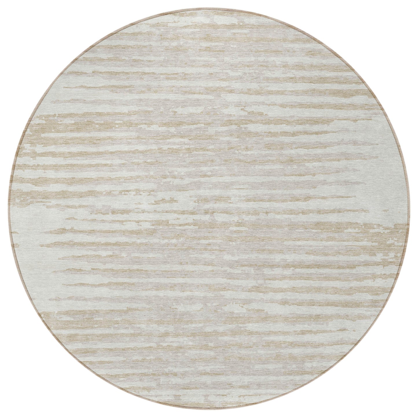 Tabselect Home Line 8' Ivory And Beige Round Striped Washable Indoor Outdoor Area Rug