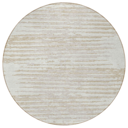 Tabselect Home Line 8' Ivory And Beige Round Striped Washable Indoor Outdoor Area Rug