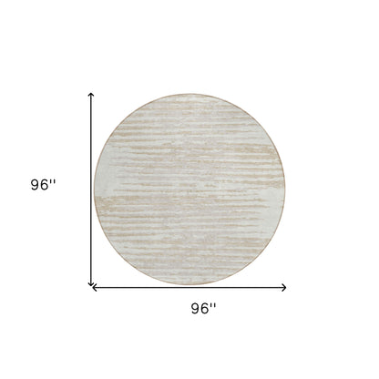 Tabselect Home Line 8' Ivory And Beige Round Striped Washable Indoor Outdoor Area Rug
