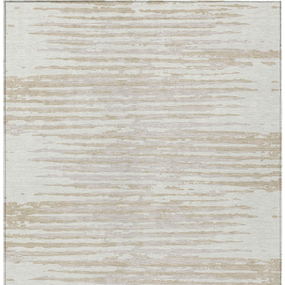 Tabselect Home Line 8' X 10' Ivory And Beige Striped Washable Indoor Outdoor Area Rug