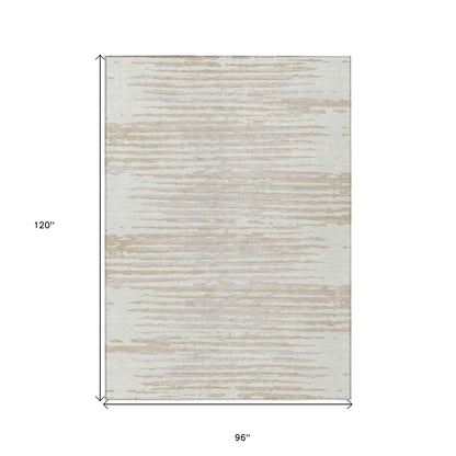 Tabselect Home Line 8' X 10' Ivory And Beige Striped Washable Indoor Outdoor Area Rug