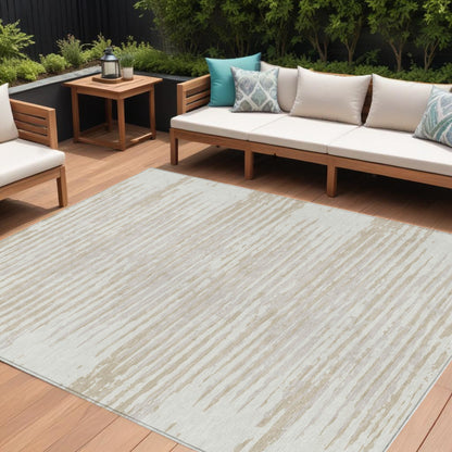 Tabselect Home Line 8' X 10' Ivory And Beige Striped Washable Indoor Outdoor Area Rug