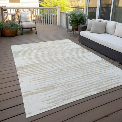 Tabselect Home Line 8' X 10' Ivory And Beige Striped Washable Indoor Outdoor Area Rug