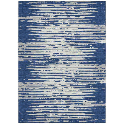 Tabselect Home Line 5' X 8' Navy Blue And Ivory Striped Washable Indoor Outdoor Area Rug