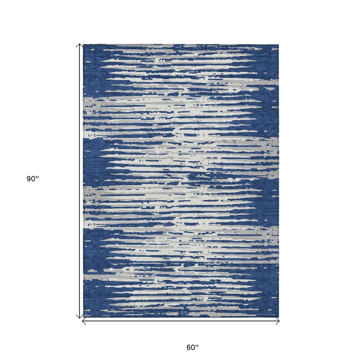 Tabselect Home Line 5' X 8' Navy Blue And Ivory Striped Washable Indoor Outdoor Area Rug