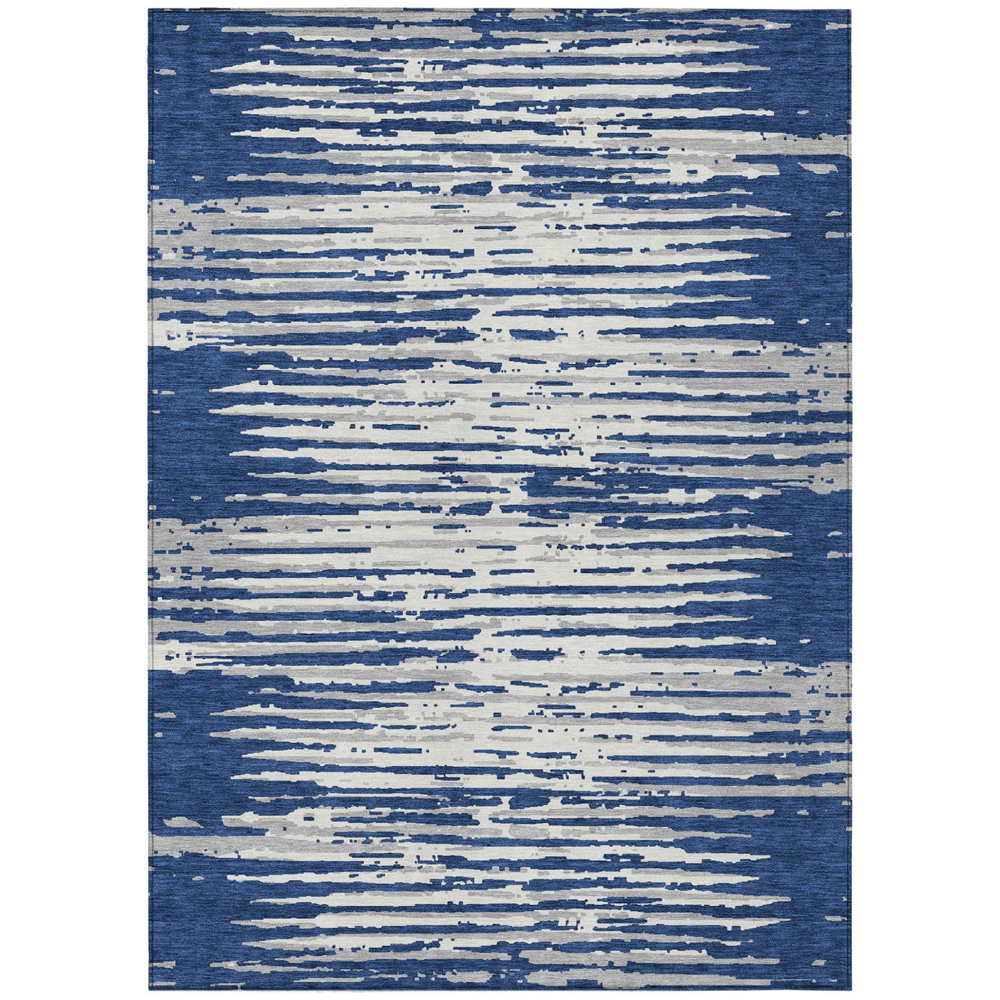 Tabselect Home Line 5' X 8' Navy Blue And Ivory Striped Washable Indoor Outdoor Area Rug