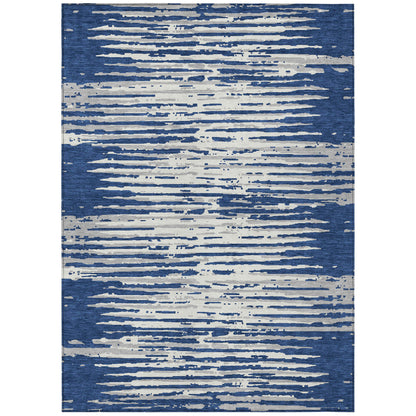 Tabselect Home Line 5' X 8' Navy Blue And Ivory Striped Washable Indoor Outdoor Area Rug