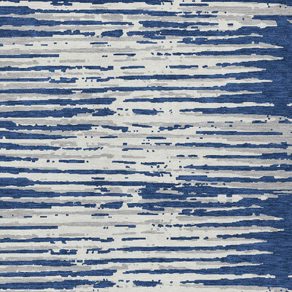 Tabselect Home Line 5' X 8' Navy Blue And Ivory Striped Washable Indoor Outdoor Area Rug