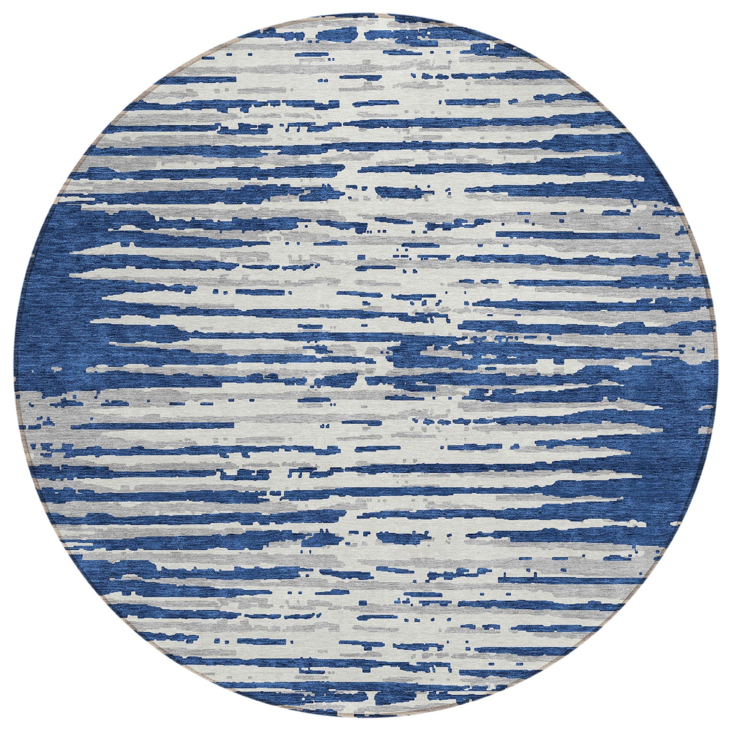 Tabselect Home Line 8' Navy Blue And Ivory Round Striped Washable Indoor Outdoor Area Rug