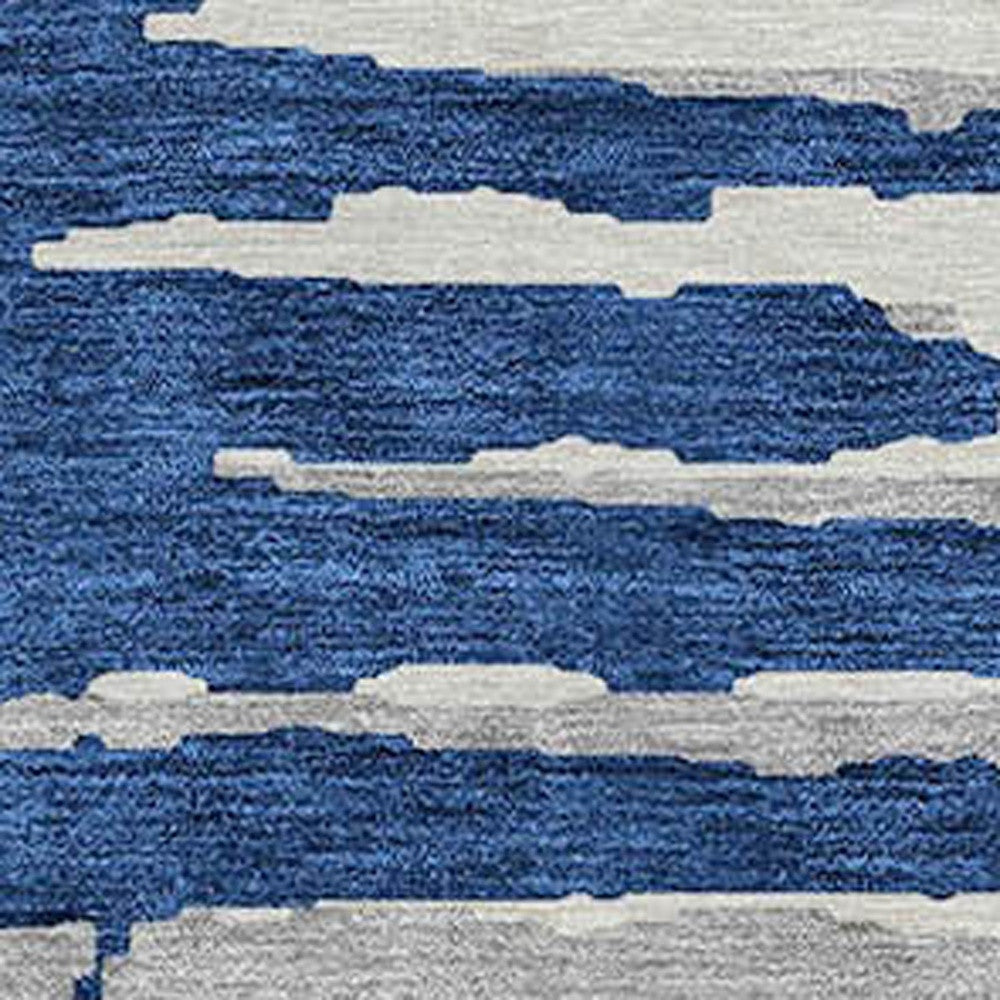 Tabselect Home Line 8' Navy Blue And Ivory Round Striped Washable Indoor Outdoor Area Rug