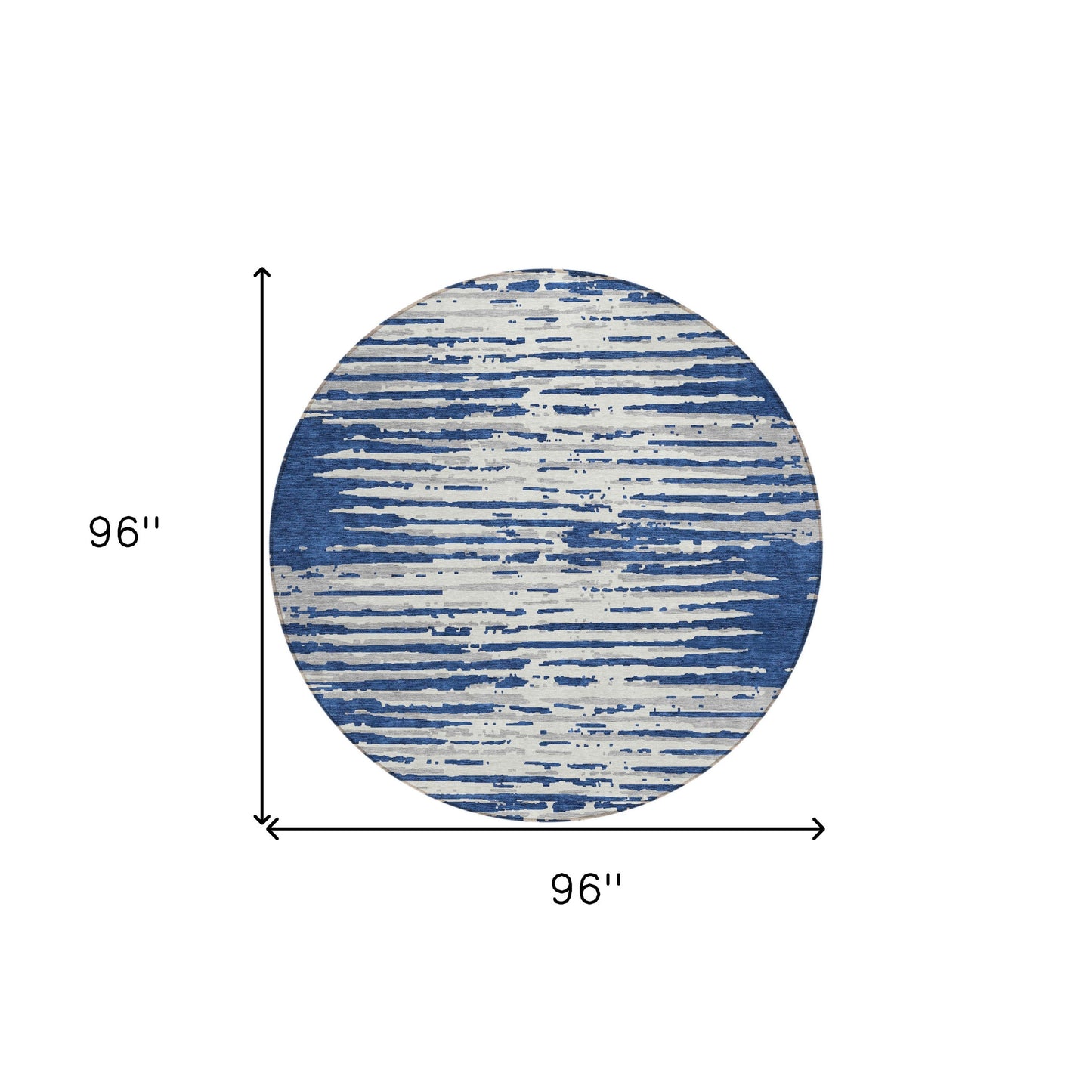 Tabselect Home Line 8' Navy Blue And Ivory Round Striped Washable Indoor Outdoor Area Rug