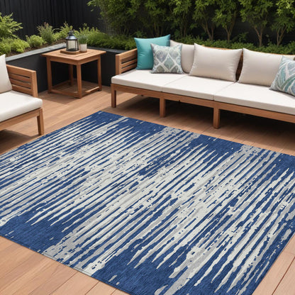 Tabselect Home Line 8' X 10' Navy Blue And Ivory Striped Washable Indoor Outdoor Area Rug