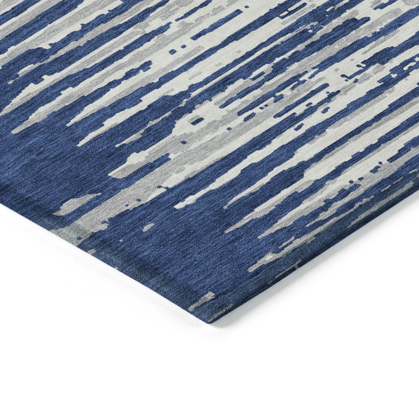 Tabselect Home Line 8' X 10' Navy Blue And Ivory Striped Washable Indoor Outdoor Area Rug
