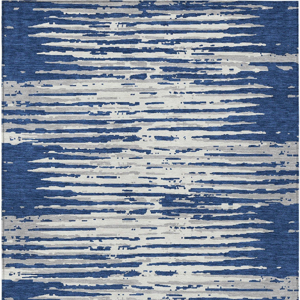 Tabselect Home Line 8' X 10' Navy Blue And Ivory Striped Washable Indoor Outdoor Area Rug