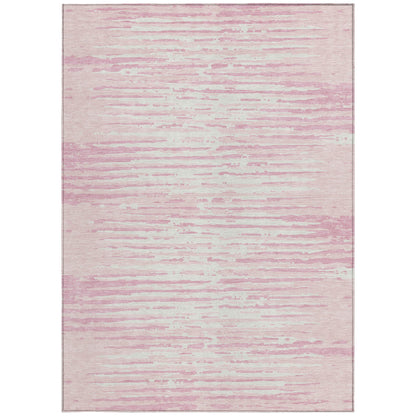 Tabselect Home Line 5' X 8' Pink And Gray Striped Washable Indoor Outdoor Area Rug