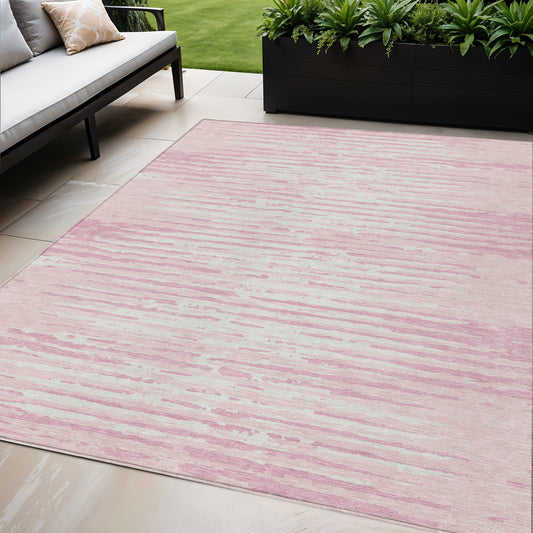 Tabselect Home Line 5' X 8' Pink And Gray Striped Washable Indoor Outdoor Area Rug