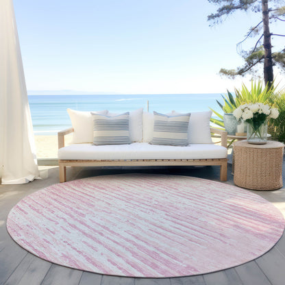 Tabselect Home Line 8' Pink And Gray Round Striped Washable Indoor Outdoor Area Rug