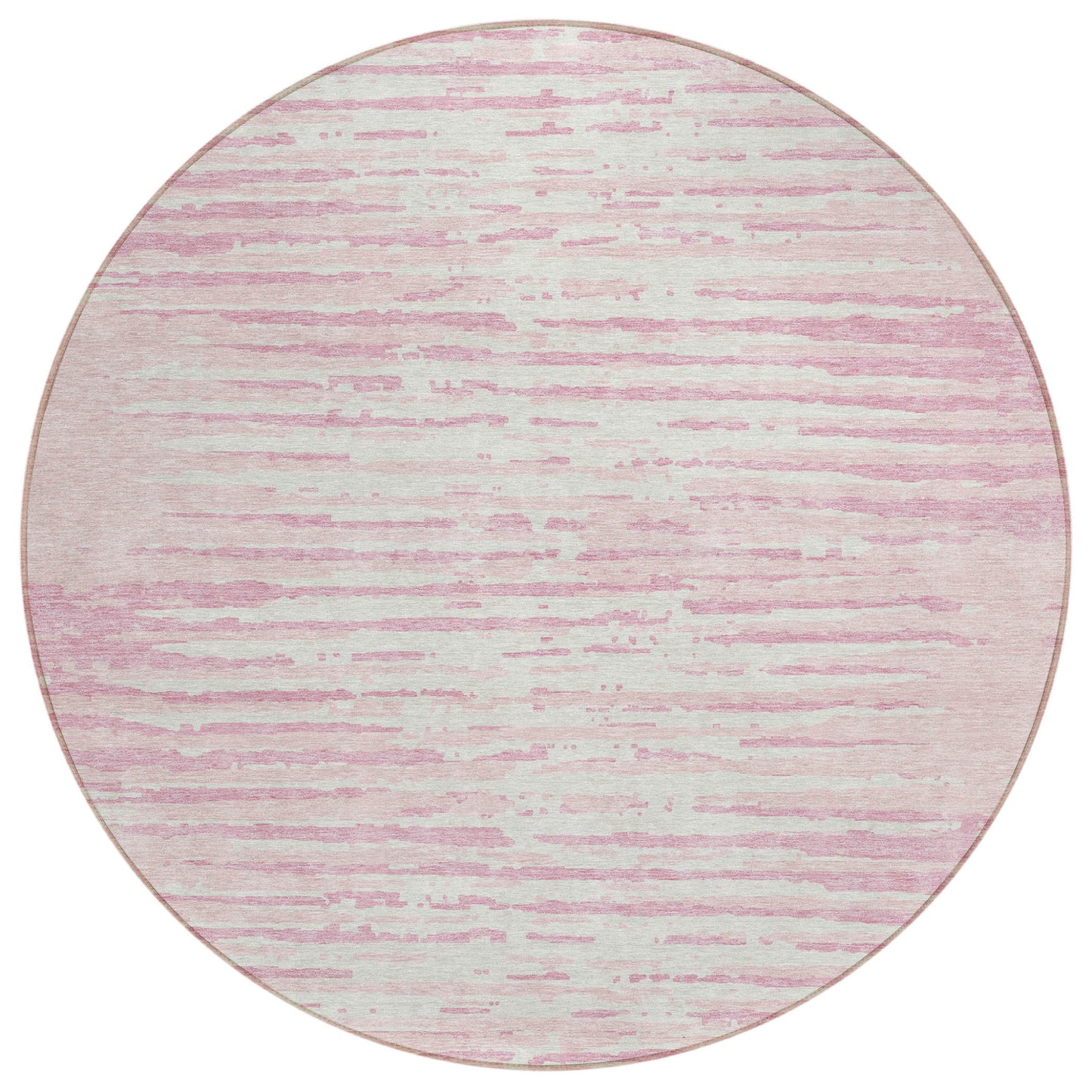 Tabselect Home Line 8' Pink And Gray Round Striped Washable Indoor Outdoor Area Rug