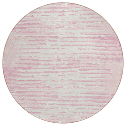 Tabselect Home Line 8' Pink And Gray Round Striped Washable Indoor Outdoor Area Rug