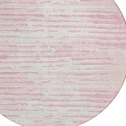 Tabselect Home Line 8' Pink And Gray Round Striped Washable Indoor Outdoor Area Rug