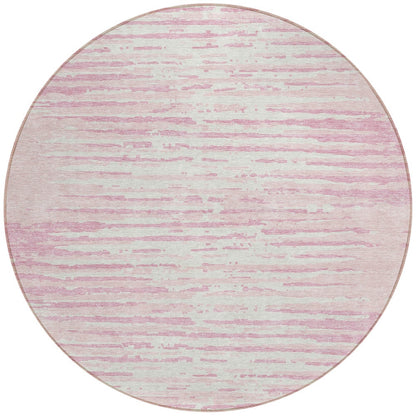 Tabselect Home Line 8' Pink And Gray Round Striped Washable Indoor Outdoor Area Rug