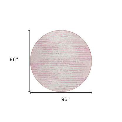 Tabselect Home Line 8' Pink And Gray Round Striped Washable Indoor Outdoor Area Rug