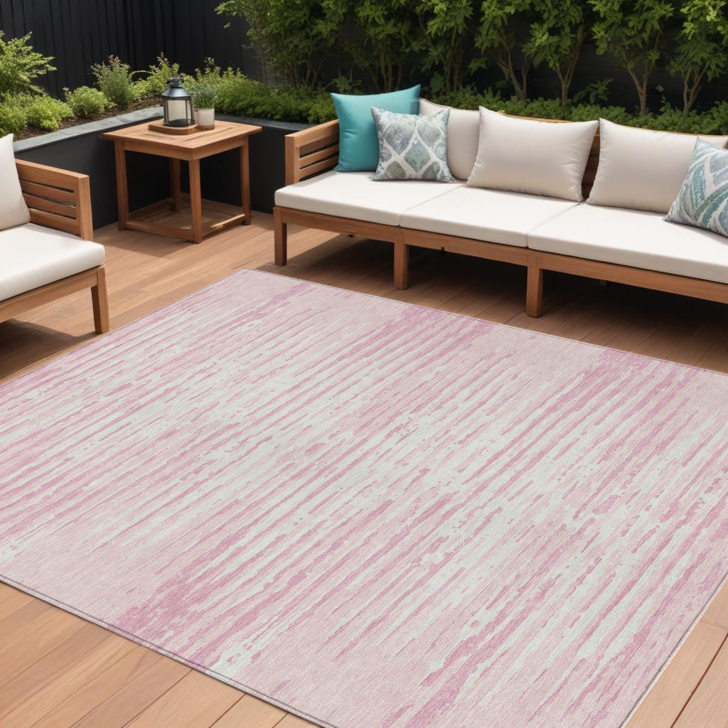 Tabselect Home Line 8' X 10' Pink And Gray Striped Washable Indoor Outdoor Area Rug