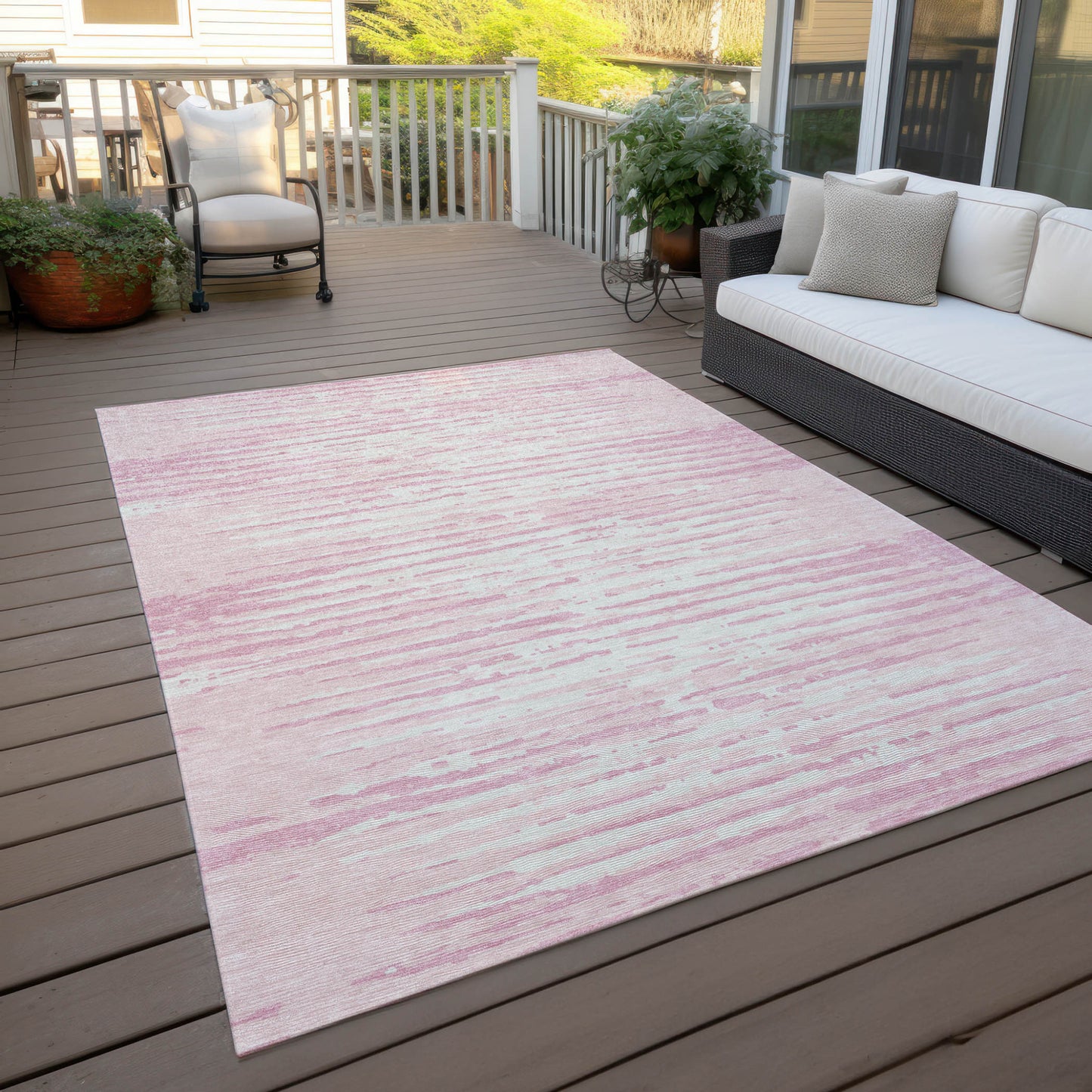 Tabselect Home Line 8' X 10' Pink And Gray Striped Washable Indoor Outdoor Area Rug
