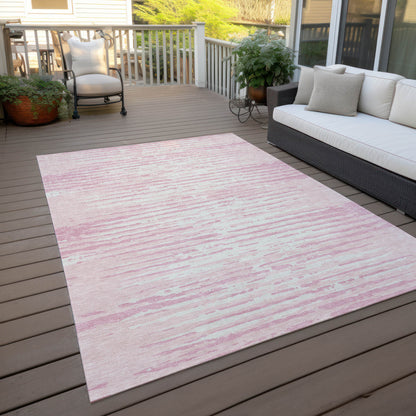 Tabselect Home Line 8' X 10' Pink And Gray Striped Washable Indoor Outdoor Area Rug