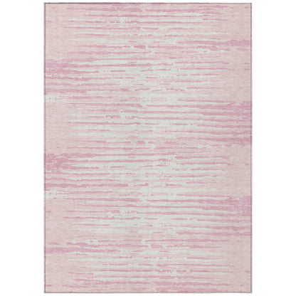Tabselect Home Line 8' X 10' Pink And Gray Striped Washable Indoor Outdoor Area Rug