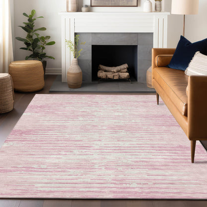 Tabselect Home Line 8' X 10' Pink And Gray Striped Washable Indoor Outdoor Area Rug