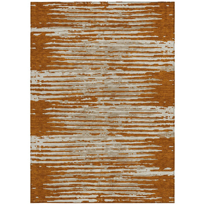 Tabselect Home Line 5' X 8' Brown Gray And Ivory Striped Washable Indoor Outdoor Area Rug