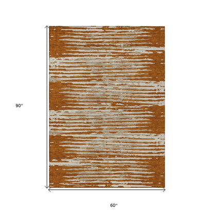 Tabselect Home Line 5' X 8' Brown Gray And Ivory Striped Washable Indoor Outdoor Area Rug