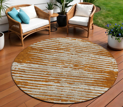 Tabselect Home Line 8' Brown Gray And Ivory Round Striped Washable Indoor Outdoor Area Rug