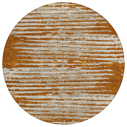 Tabselect Home Line 8' Brown Gray And Ivory Round Striped Washable Indoor Outdoor Area Rug