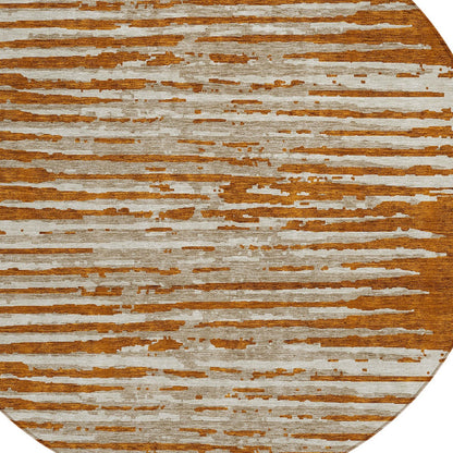 Tabselect Home Line 8' Brown Gray And Ivory Round Striped Washable Indoor Outdoor Area Rug