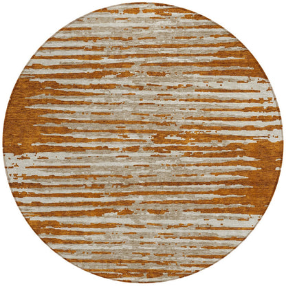 Tabselect Home Line 8' Brown Gray And Ivory Round Striped Washable Indoor Outdoor Area Rug