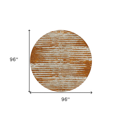 Tabselect Home Line 8' Brown Gray And Ivory Round Striped Washable Indoor Outdoor Area Rug