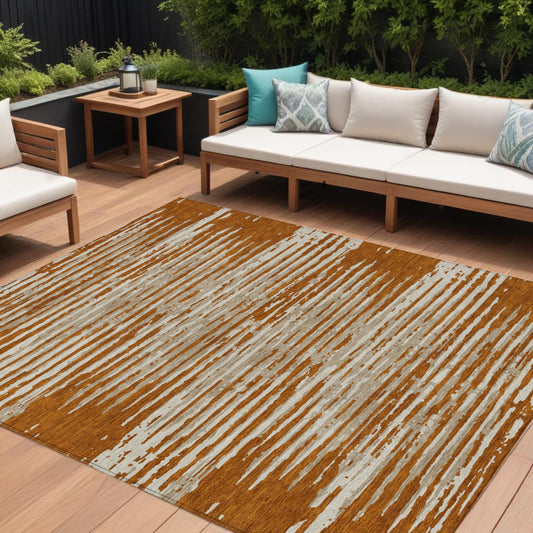 Tabselect Home Line 8' X 10' Brown Gray And Ivory Striped Washable Indoor Outdoor Area Rug