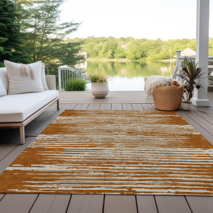 Tabselect Home Line 8' X 10' Brown Gray And Ivory Striped Washable Indoor Outdoor Area Rug