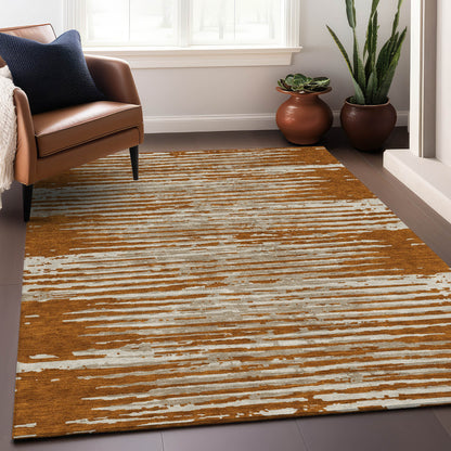 Tabselect Home Line 8' X 10' Brown Gray And Ivory Striped Washable Indoor Outdoor Area Rug