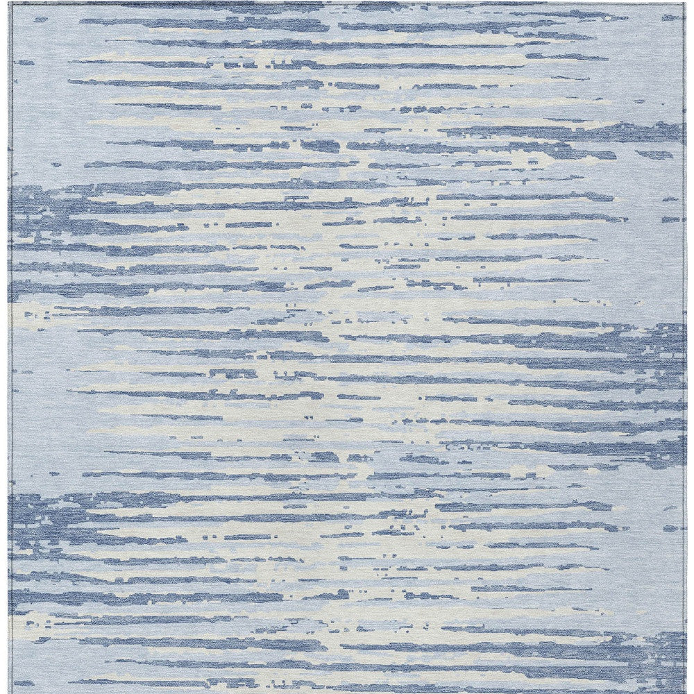 Tabselect Home Line 5' X 8' Sky Blue And Ivory Striped Washable Indoor Outdoor Area Rug