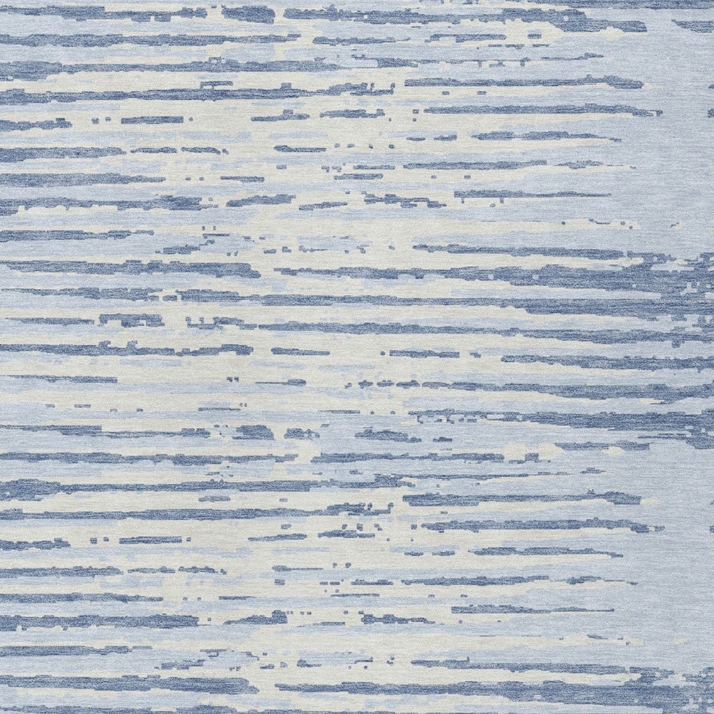 Tabselect Home Line 5' X 8' Sky Blue And Ivory Striped Washable Indoor Outdoor Area Rug