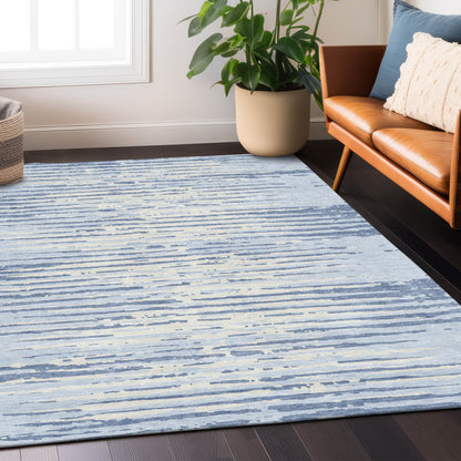 Tabselect Home Line 5' X 8' Sky Blue And Ivory Striped Washable Indoor Outdoor Area Rug