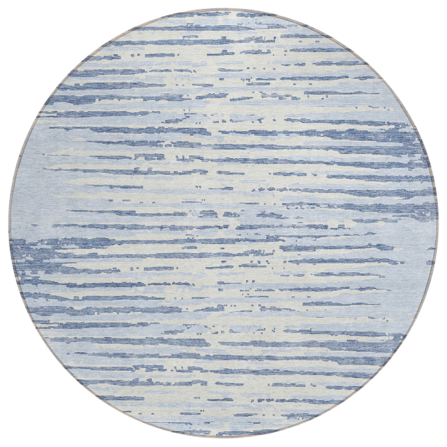 Tabselect Home Line 8' Sky Blue And Ivory Round Striped Washable Indoor Outdoor Area Rug
