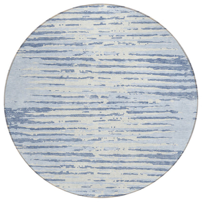 Tabselect Home Line 8' Sky Blue And Ivory Round Striped Washable Indoor Outdoor Area Rug