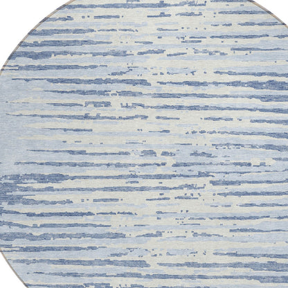 Tabselect Home Line 8' Sky Blue And Ivory Round Striped Washable Indoor Outdoor Area Rug