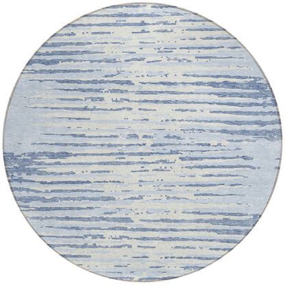 Tabselect Home Line 8' Sky Blue And Ivory Round Striped Washable Indoor Outdoor Area Rug